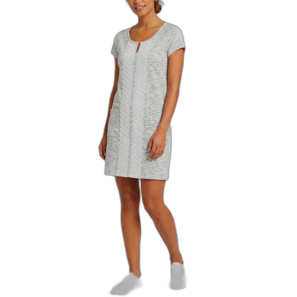 Lilka Anthropologie Women's Space-dyed Gray White Lace Detail SS A-line Dress S